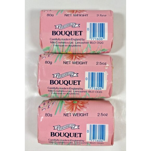 Edenfield Bouquet Beauty Soap Vintage 3 Bars 2.5 oz Made in England Pink - Picture 2 of 3